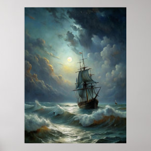 A sailing ship in the ocean poster