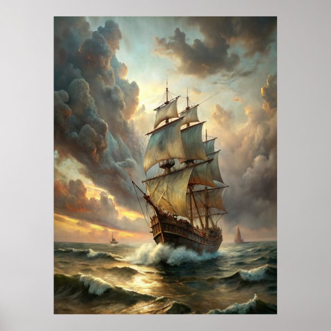 A sailing ship in the ocean poster (Front)