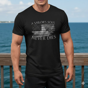 A Sailor's Soul Never Dies American Flag Skull Tee
