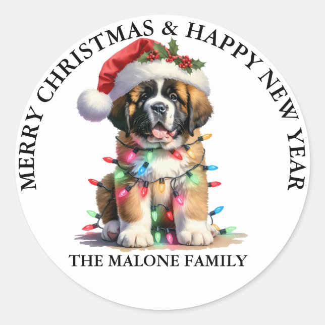  A Saint Bernard  Howl-iday Surprise Classic Round Sticker (Front)