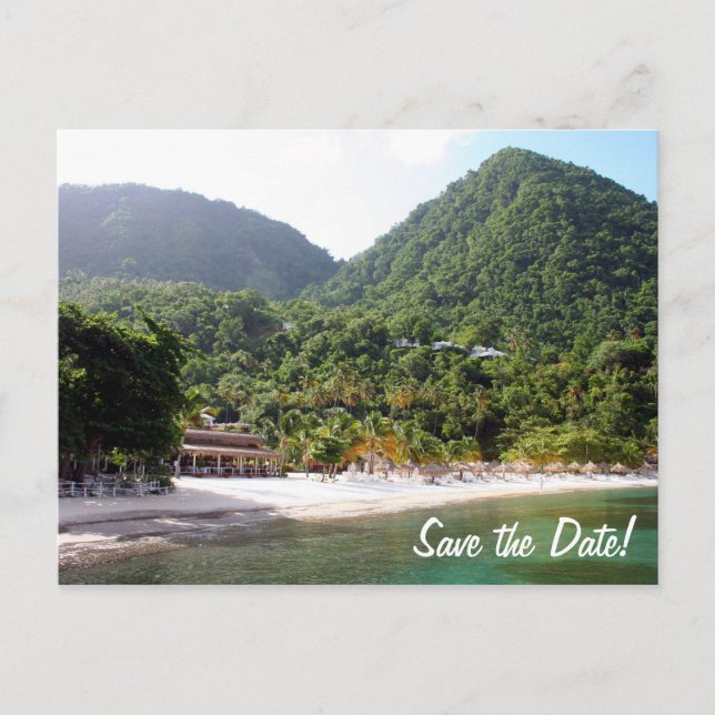 A sandy beach on the island of Saint Lucia Announcement Postcard (Front)