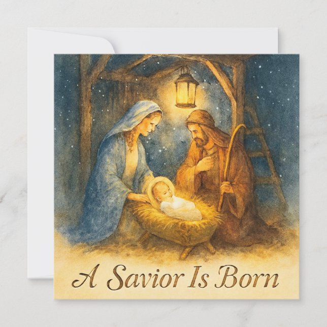 A Savior Is Born Nativity Christmas Holiday Card (Front)