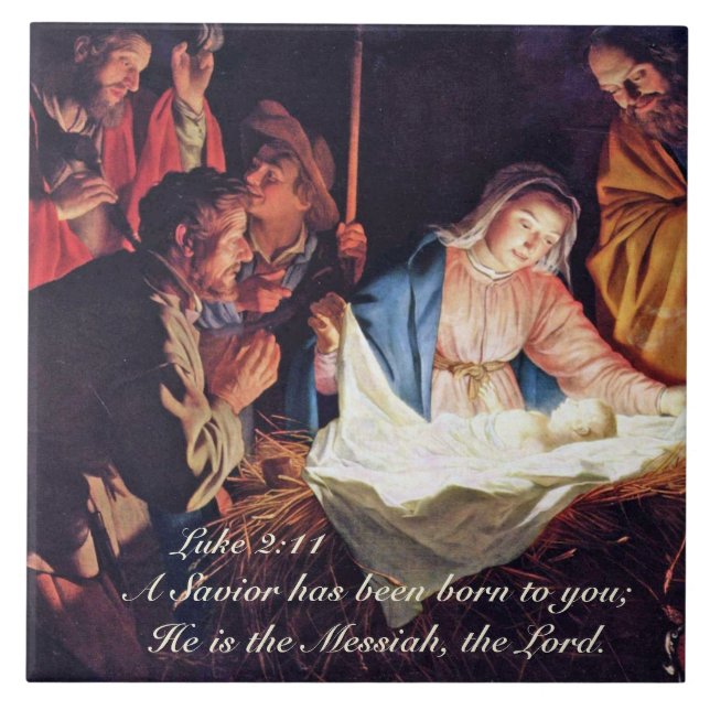 A Saviour has been Born Luke 2, Christmas Nativity Tile (Front)