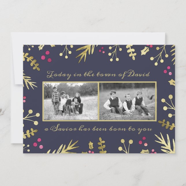 A Saviour Has Been Born Religious Christmas Photo Holiday Card (Front)