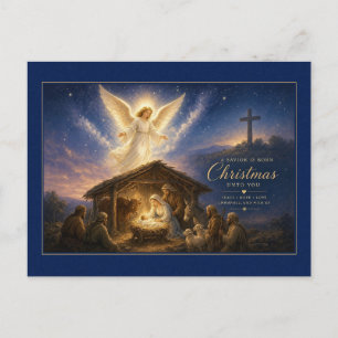 A Saviour Is Born Angel and Nativity Postcard