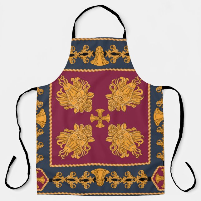 A scarf with a pattern of gold heads of lions and  apron (Front)