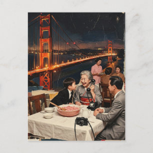 A Scenic Dinner at the Bridge Mixed Media Postcard