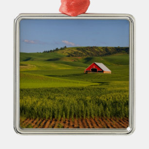 A scenic view of a barn in Moscow Idaho. Metal Ornament