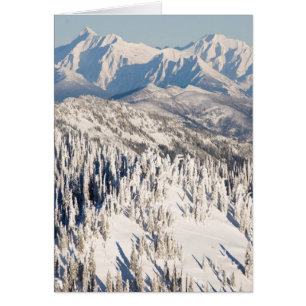 A Scenic View of Snowy Mountains and Trees.