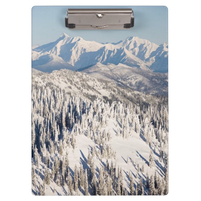 A Scenic View of Snowy Mountains and Trees. Clipboard (Front)