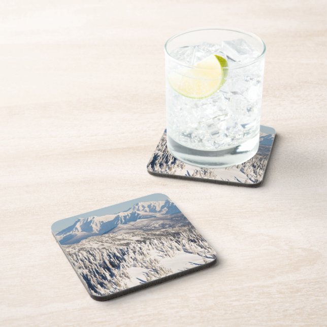 A Scenic View of Snowy Mountains and Trees. Coaster (Right Side)