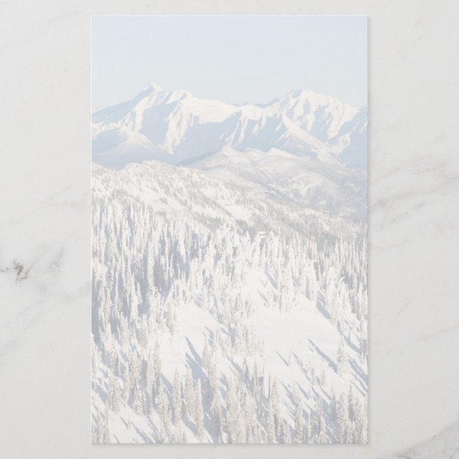 A Scenic View of Snowy Mountains and Trees. Stationery (Front)