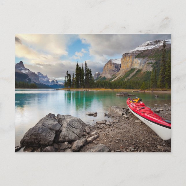 A sea kayak ashore at Spirit Island Postcard (Front)