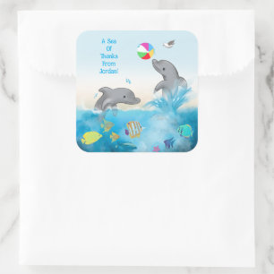 A Sea of Thanks Dolphin Ocean Volleyball Square Sticker