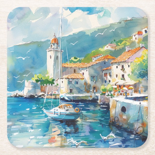 A Sea Port Square Paper Coaster (Front)