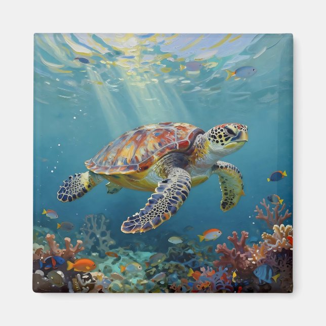A Sea Turtle and Sun Rays in the Ocean Blue Magnet (Front)