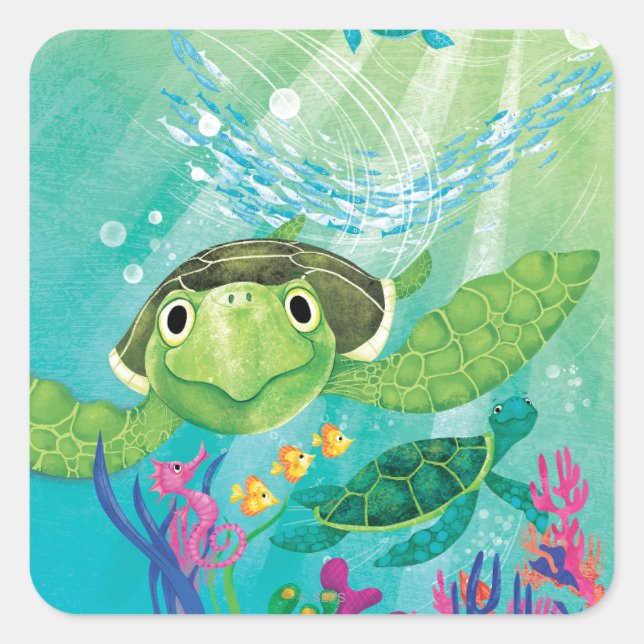 A Sea Turtle Rescue Square Sticker (Front)