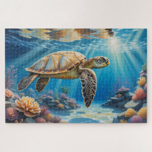 a sea ​​turtle swimming in a coral reef jigsaw puzzle
