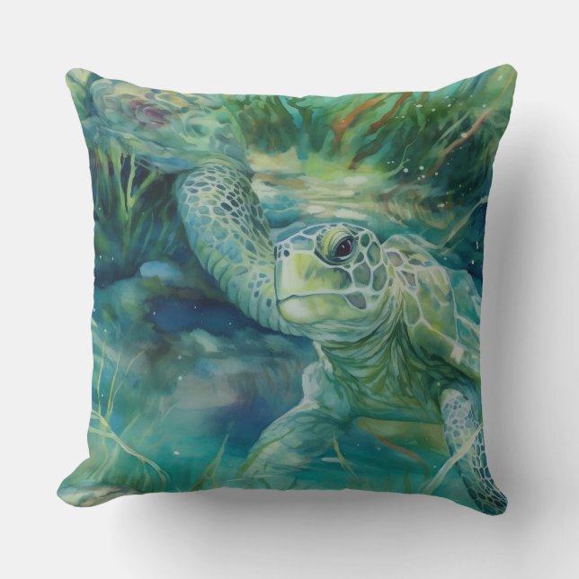 A Sea Turtle Swimming in the Ocean Cushion (Front)