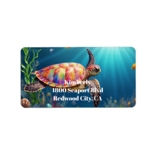 A Sea Turtle's Swim in the Ocean Depths Label