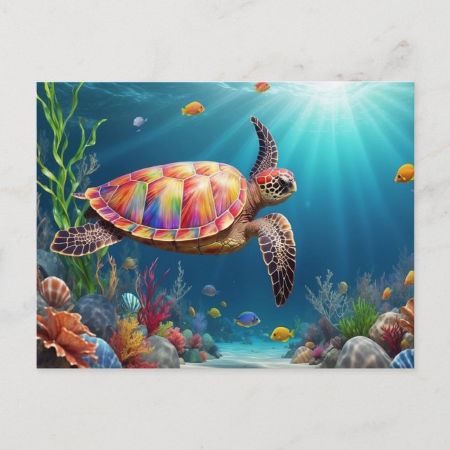 A Sea Turtle's Swim in the Ocean Depths Postcard (Front)