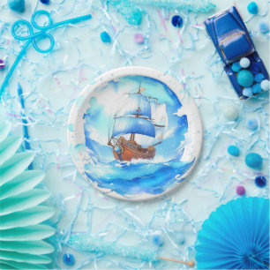 A Seafarer's Welcome: Nautical Boy Baby Shower Paper Plate