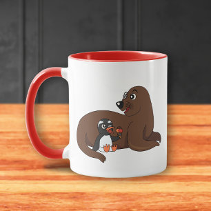 A seal and a penguin "Save Our Icy World" cartoon Mug