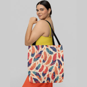 A seamless pattern of colourful feathers tote bag
