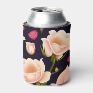 A seamless pattern with pink roses on a dark backg can cooler