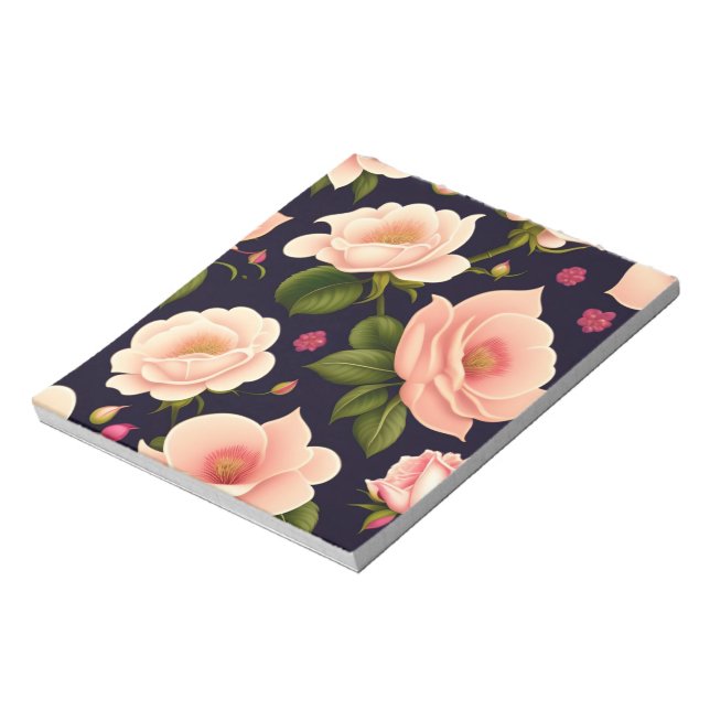 A seamless pattern with pink roses on a dark backg notepad (Rotated)