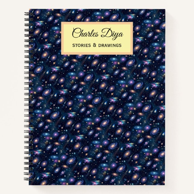 A Seamless Space Pattern Pattern Personalised Name Notebook (Front)