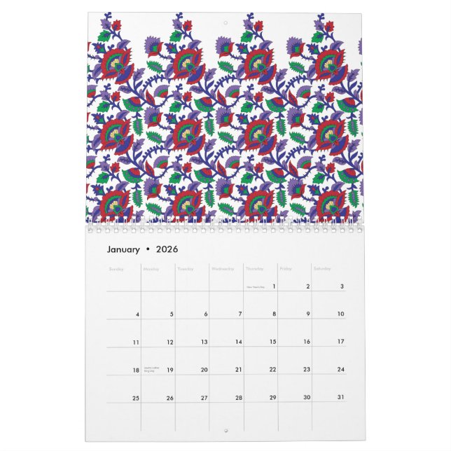 A seamless, symmetrical pattern featuring repeatin calendar (Jan 2026)