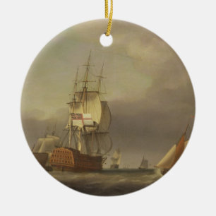 A Seascape with Men-of-War and Small Craft (oil on Ceramic Ornament