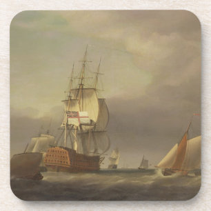 A Seascape with Men-of-War and Small Craft (oil on Coaster
