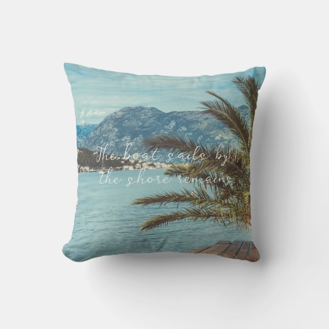 A Seascape with Mountains and a Palm Tree Cushion (Front)