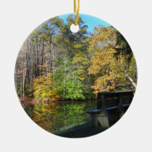 A Seat with an Autumn View in Pennsylvania Ceramic Ornament