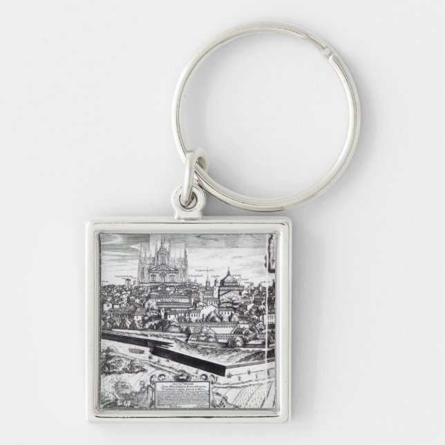 A Section of a Map of Milan, 1640 Key Ring (Front)