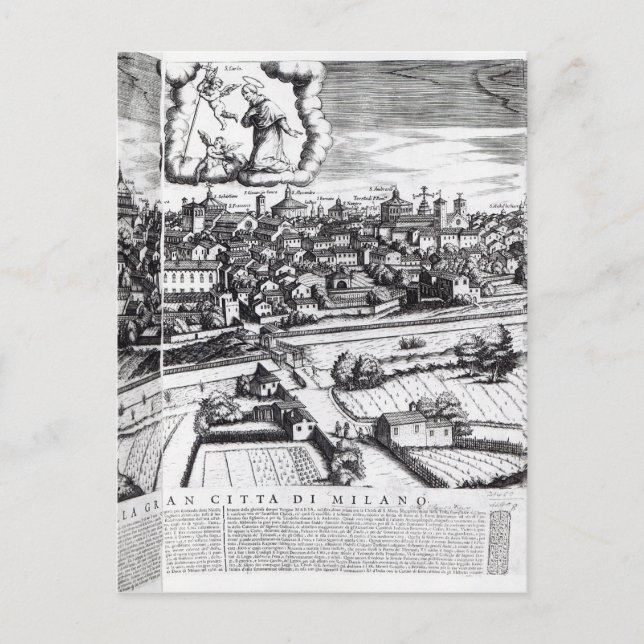 A Section of a Map of Milan, 1640 Postcard (Front)