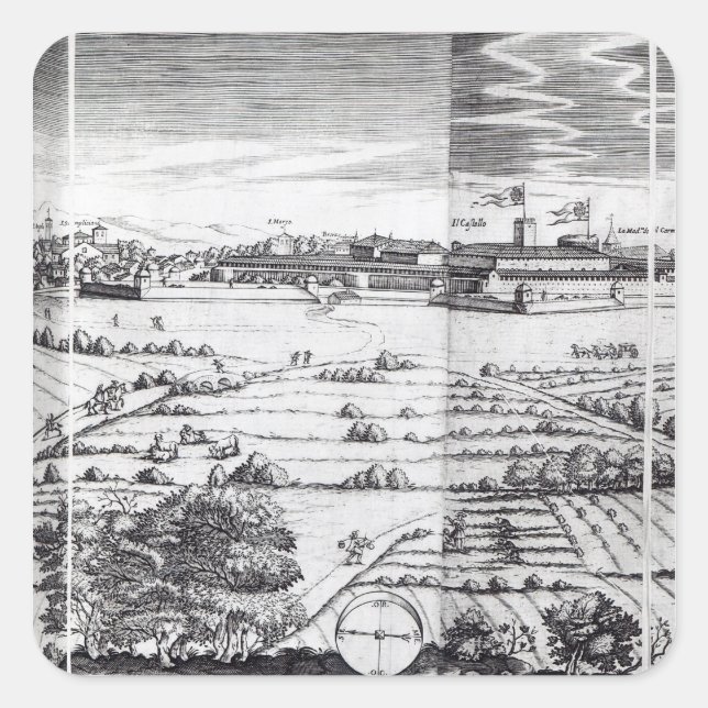A Section of a Map of Milan, 1640 Square Sticker (Front)