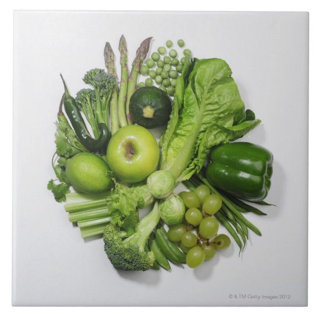 A selection of green fruits & vegetables. ceramic tile (Front)
