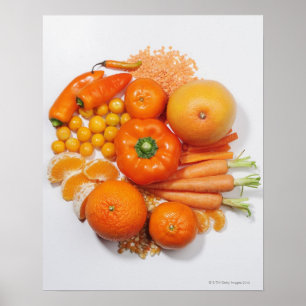 A selection of orange fruits & vegetables. poster