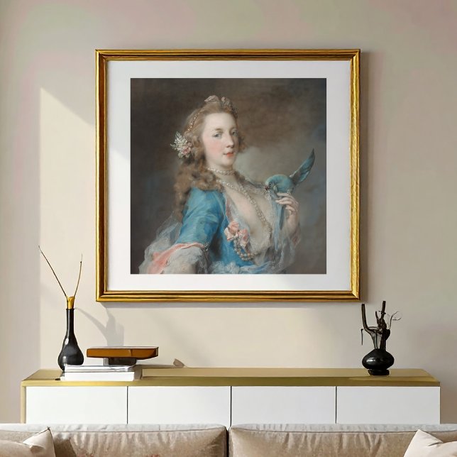 A Selfie with my Parrot Poster (A Selfie with her parrot adds a modern twist to vintage art.)