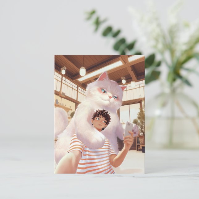 A Selfie with the Fluffy Giant Postcard (Standing Front)