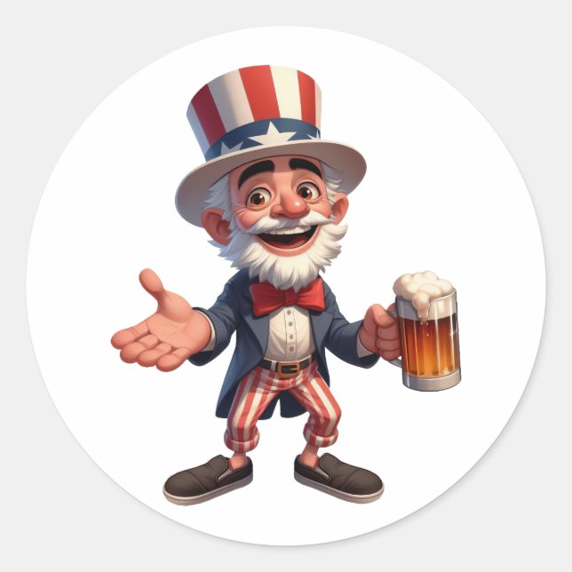 A senior citizen dressed as Uncle Sam Classic Round Sticker (Front)