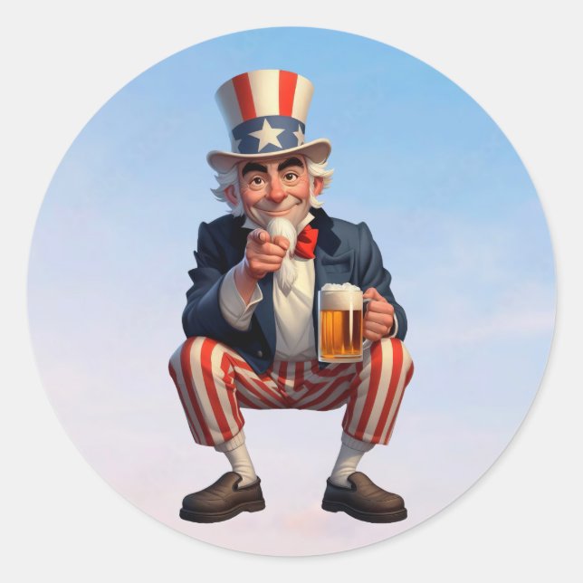A senior citizen dressed as Uncle Sam Classic Round Sticker (Front)