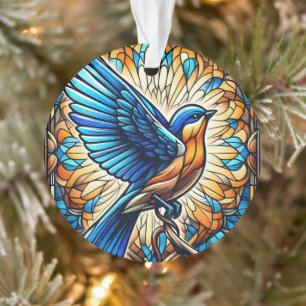 A Serene Bluebird: Stained Glass Artwork Ornament