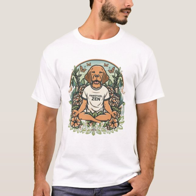 A serene landscape featuring a meditating dog  T-Shirt (Front)