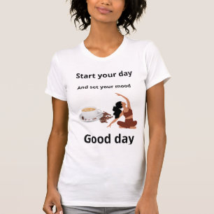 "A Serene Morning Ritual: Coffee and Yoga in Earth T-Shirt