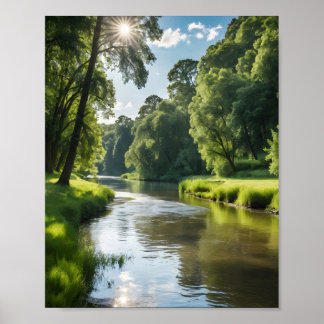 A serene river landscape poster