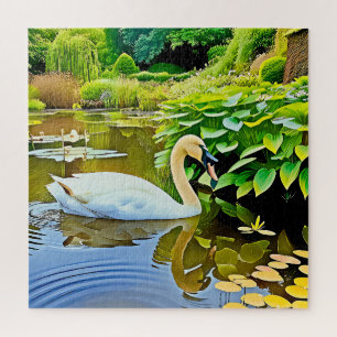 A serene swan on a pond. jigsaw puzzle